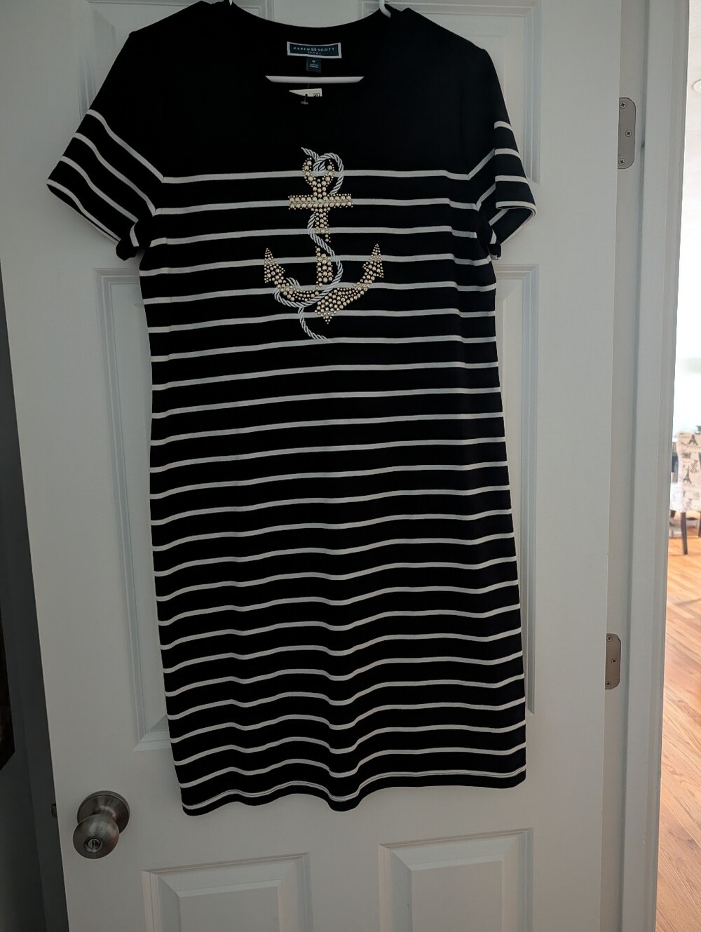 NwT Macy's Karen Scott Black & White Studded Striped Anchor T-Shirt Dress Size M